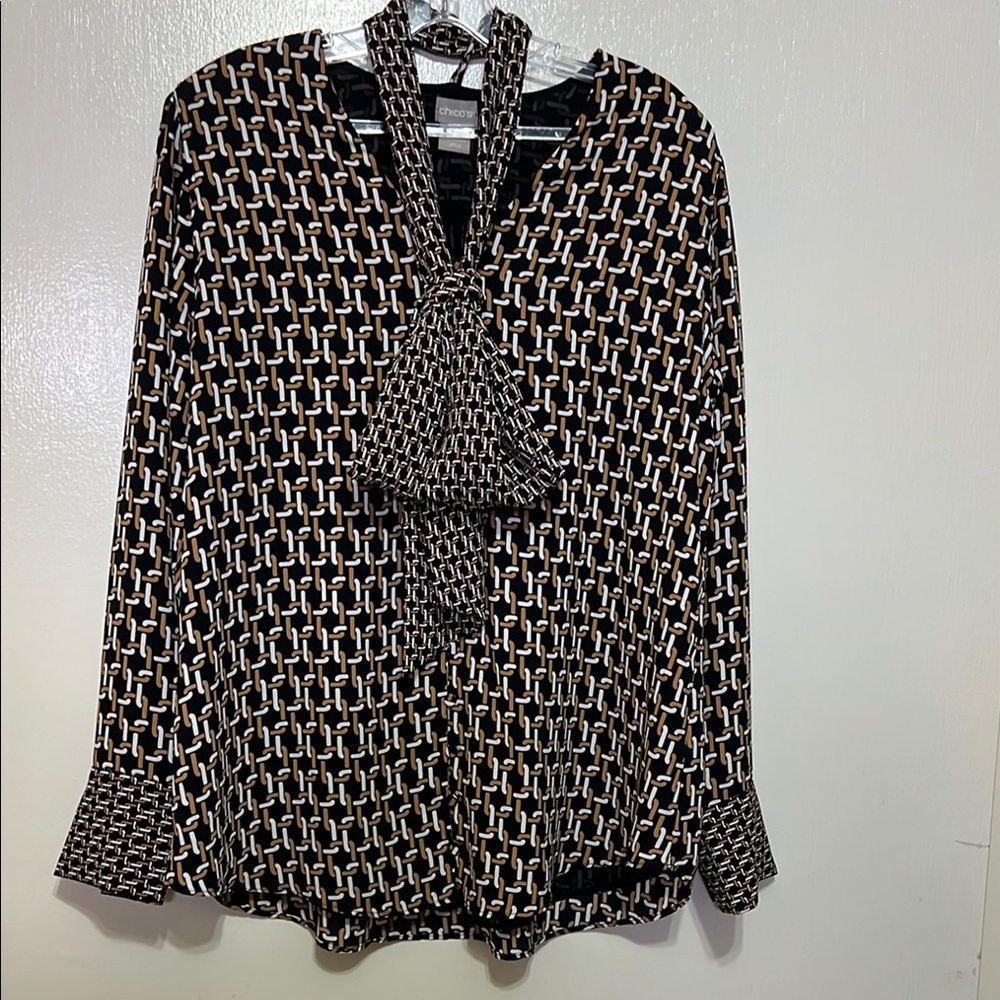 Chico's Black and Cream Geometric Blouse